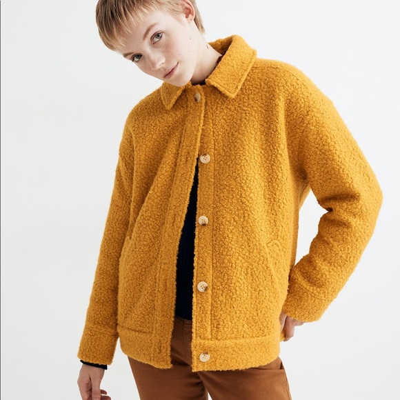 Madewell Bouclé Bomber Jacket - Yellow, Size Large - Picture 2 of 8